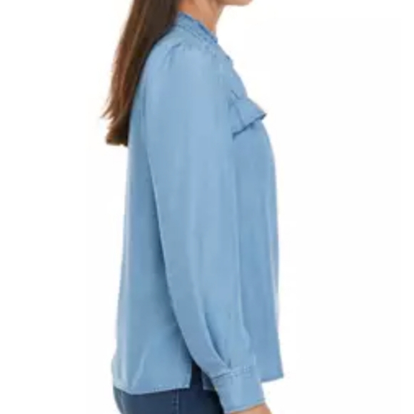 Wonderly chambray denim ruffle blouse XXL plus women's - Picture 12 of 13